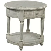 Hinsdale Round End Table in Greywood by Aspen Home