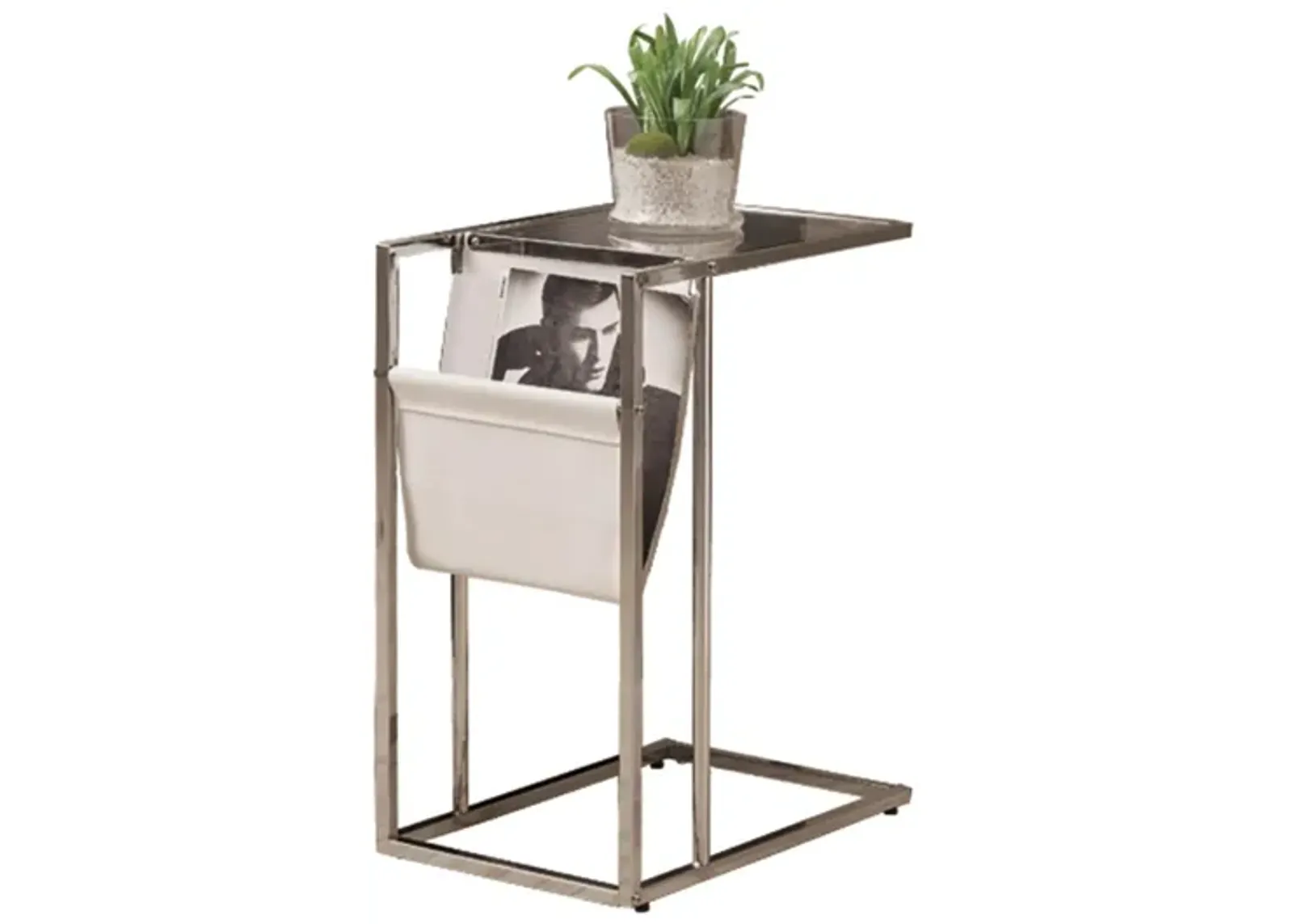 Keuka Accent Table w/ Magazine Holder in White / Chrome by Monarch Specialties