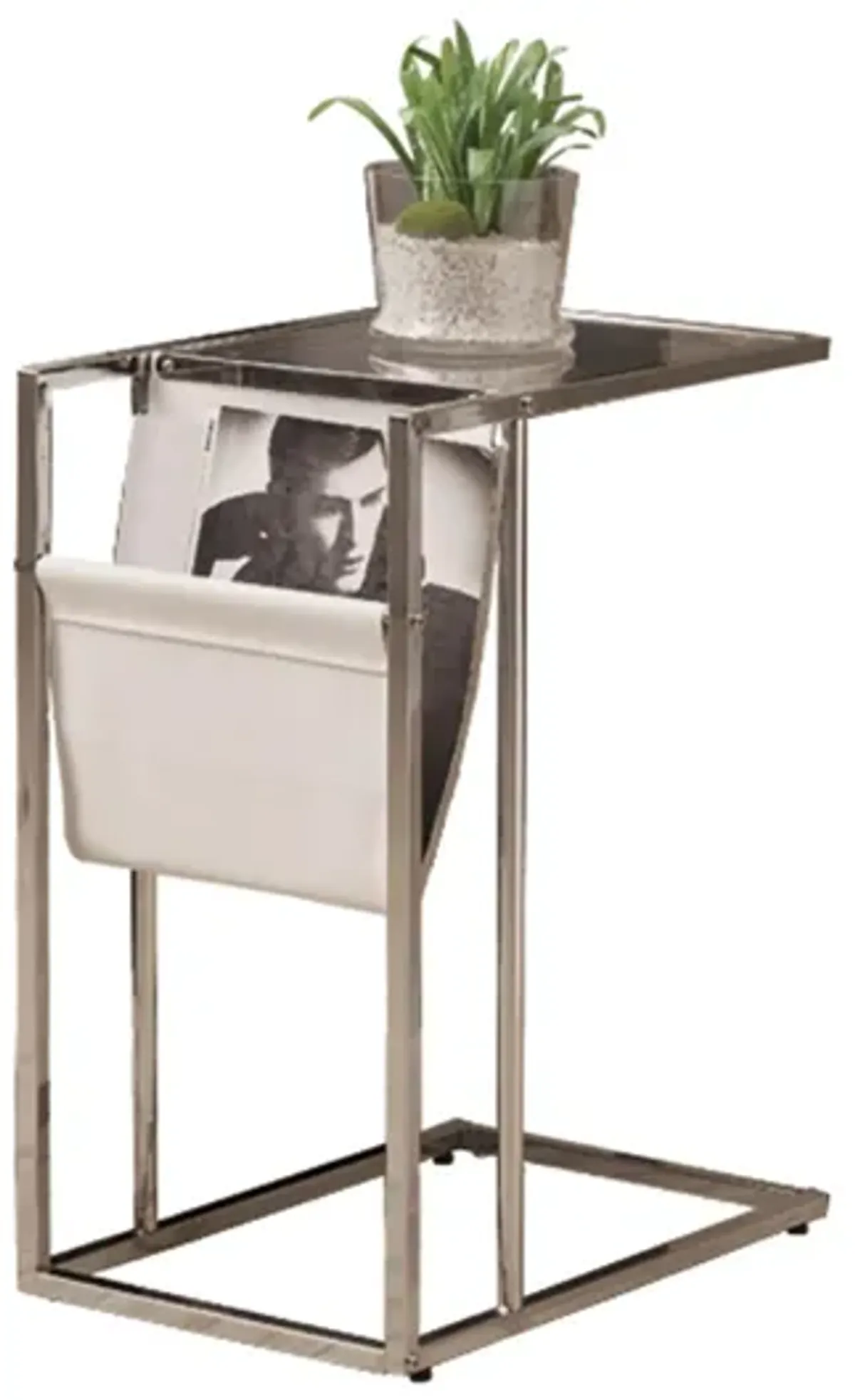 Keuka Accent Table w/ Magazine Holder in White / Chrome by Monarch Specialties