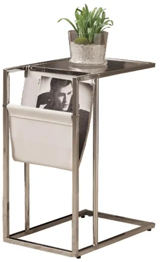 Keuka Accent Table w/ Magazine Holder in White / Chrome by Monarch Specialties