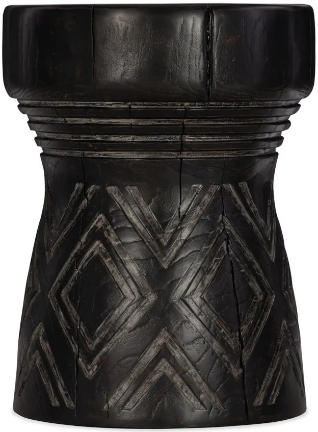 Commerce & Market Carved Stump Side Table in Black painted with diamond motif by Hooker Furniture