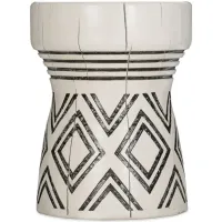 Commerce & Market Carved Stump Side Table in White painted with black diamond motif by Hooker Furniture
