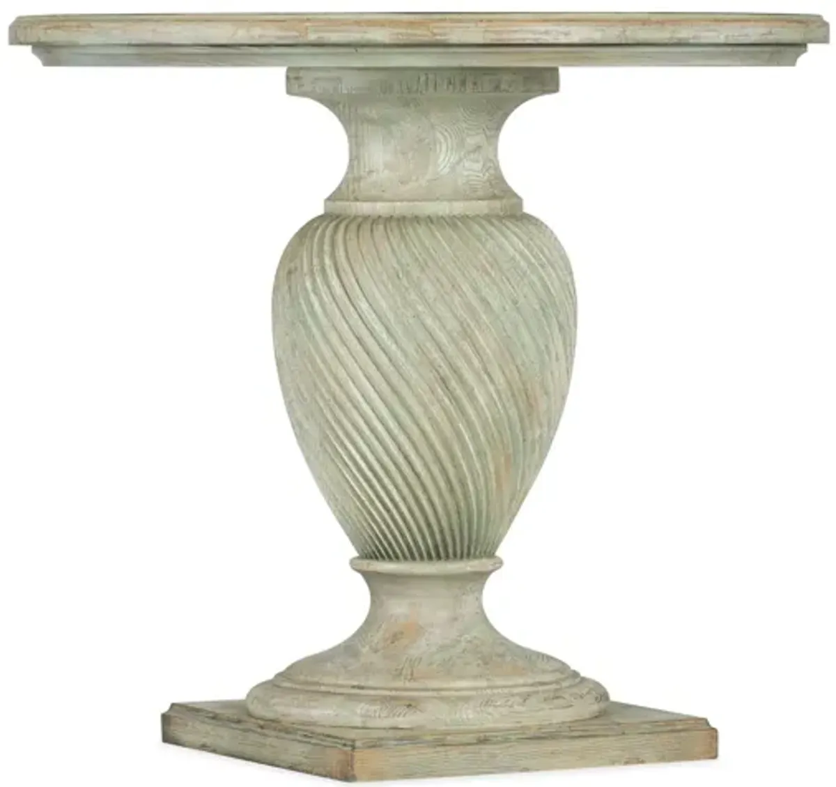 Traditions Round End Table in Pistachio, a muted accent finish with a subtle green hue by Hooker Furniture