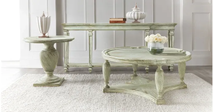 Traditions Round End Table in Pistachio, a muted accent finish with a subtle green hue by Hooker Furniture