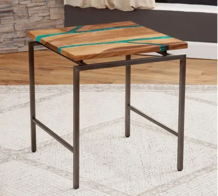 Tamra End Table in Natural Wood with Emerald Green Inlay by STEVE SILVER COMPANY