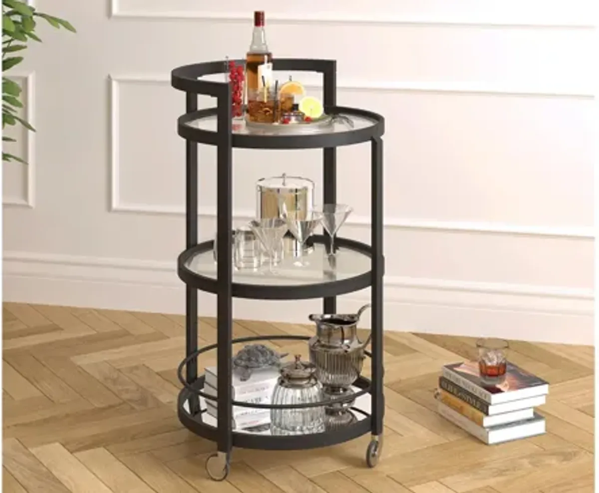 Hause Round Bar Cart with Mirrored Shelf