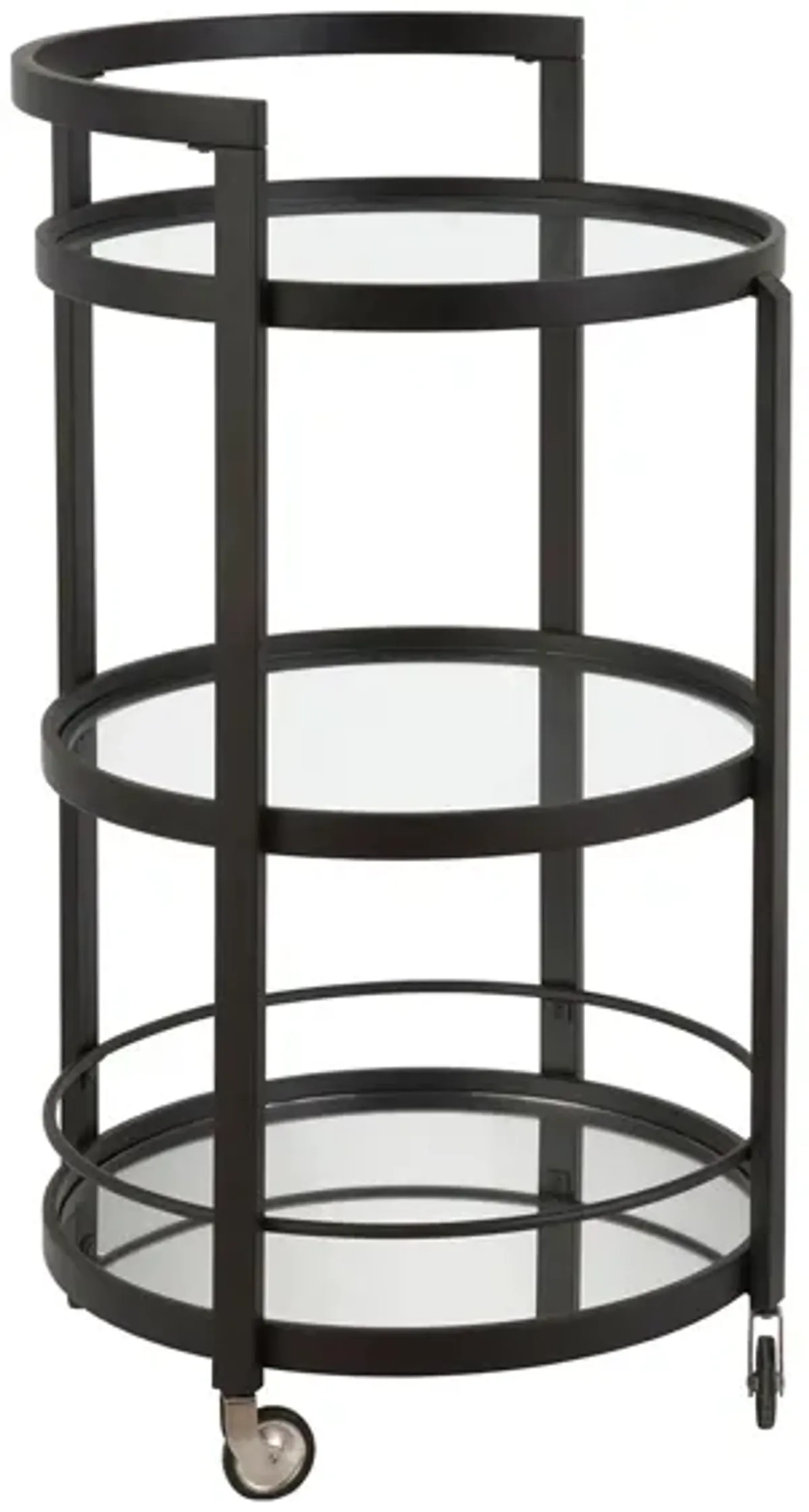 Hause Round Bar Cart with Mirrored Shelf in Blackened Bronze by Hudson & Canal