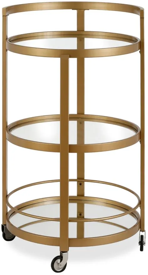 Hause Round Bar Cart with Mirrored Shelf in Brass by Hudson & Canal