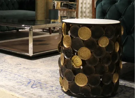 Regal Medallion Round Side Table in Antiqued Gold by LH Imports Ltd