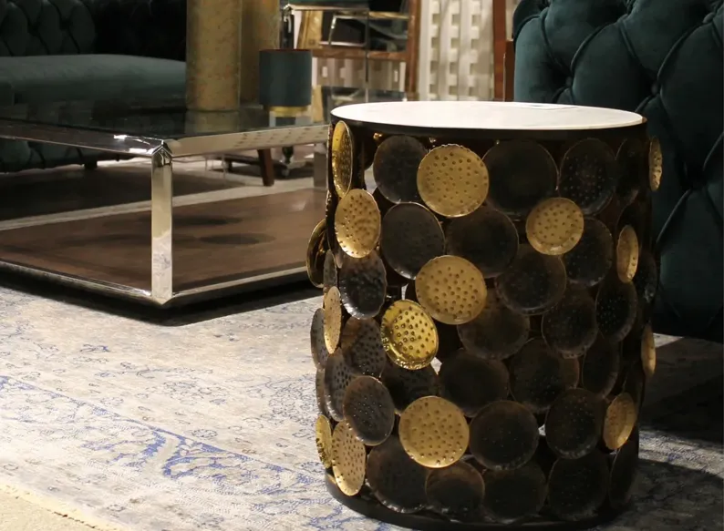 Regal Medallion Round Side Table in Antiqued Gold by LH Imports Ltd