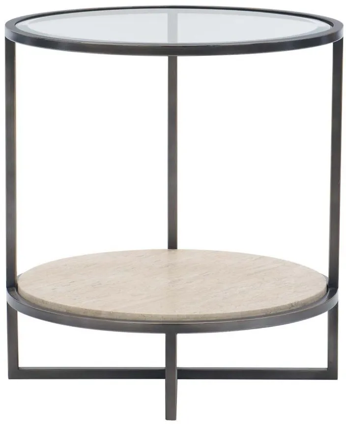 Harlow Round Chairside Table in White Travertine by Bernhardt