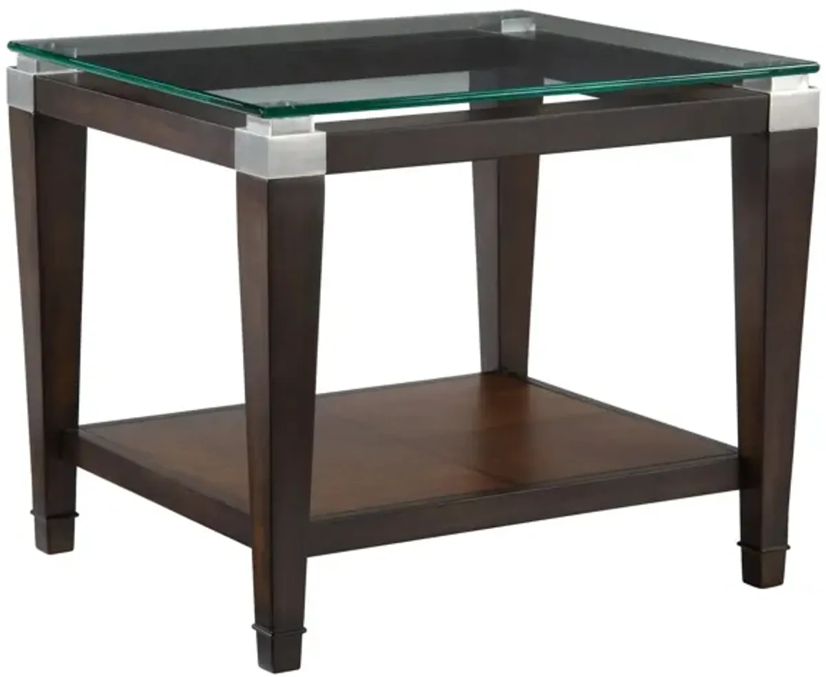 Dunhill Rectangular Glass End Table in Walnut by Bassett Mirror Co.