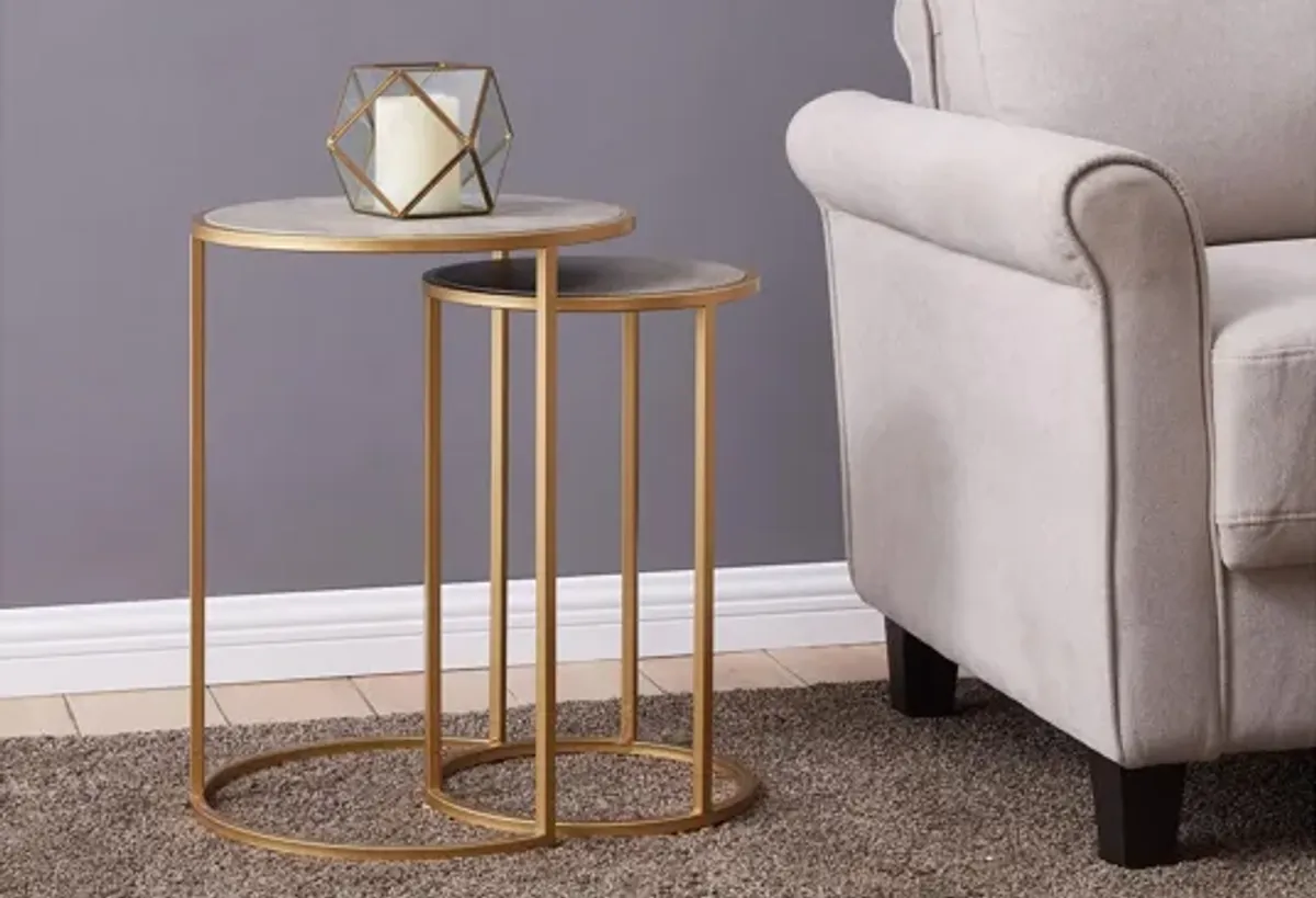 Anza Set of Round Faux Shagreen Nesting End Tables