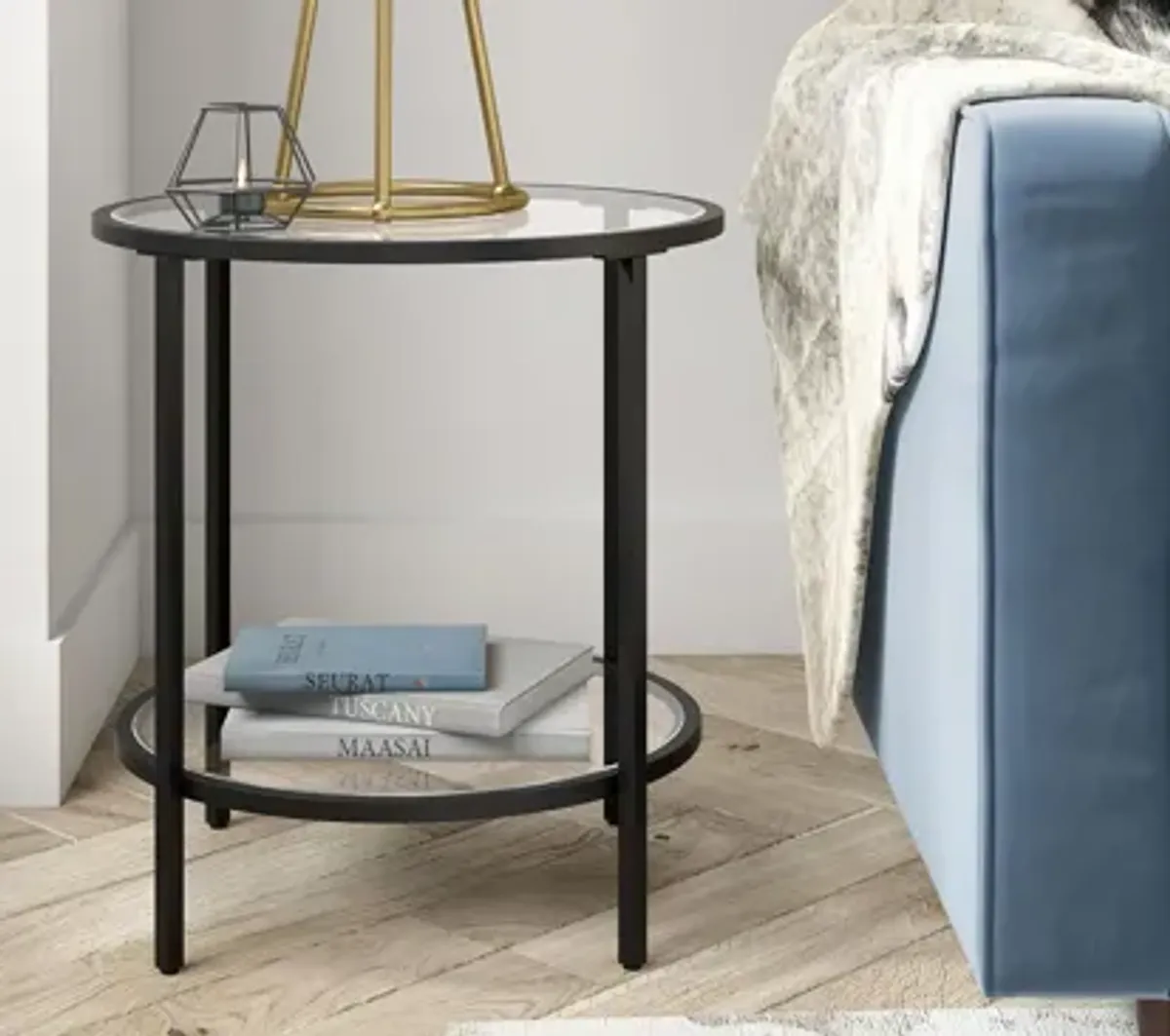 Paulino Round End Table with Glass Shelf