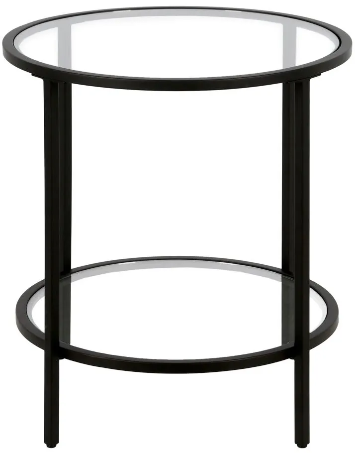 Paulino Round End Table with Glass Shelf in Blackened Bronze by Hudson & Canal