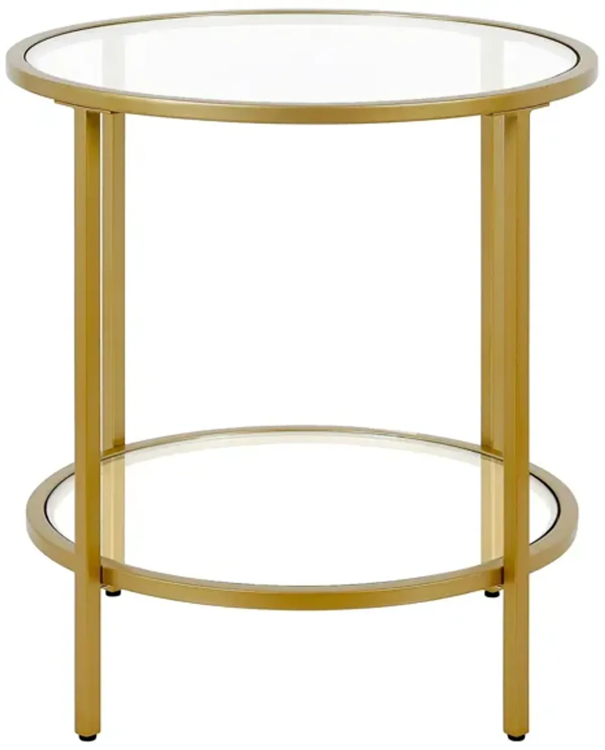 Paulino Round End Table with Glass Shelf in Brass by Hudson & Canal