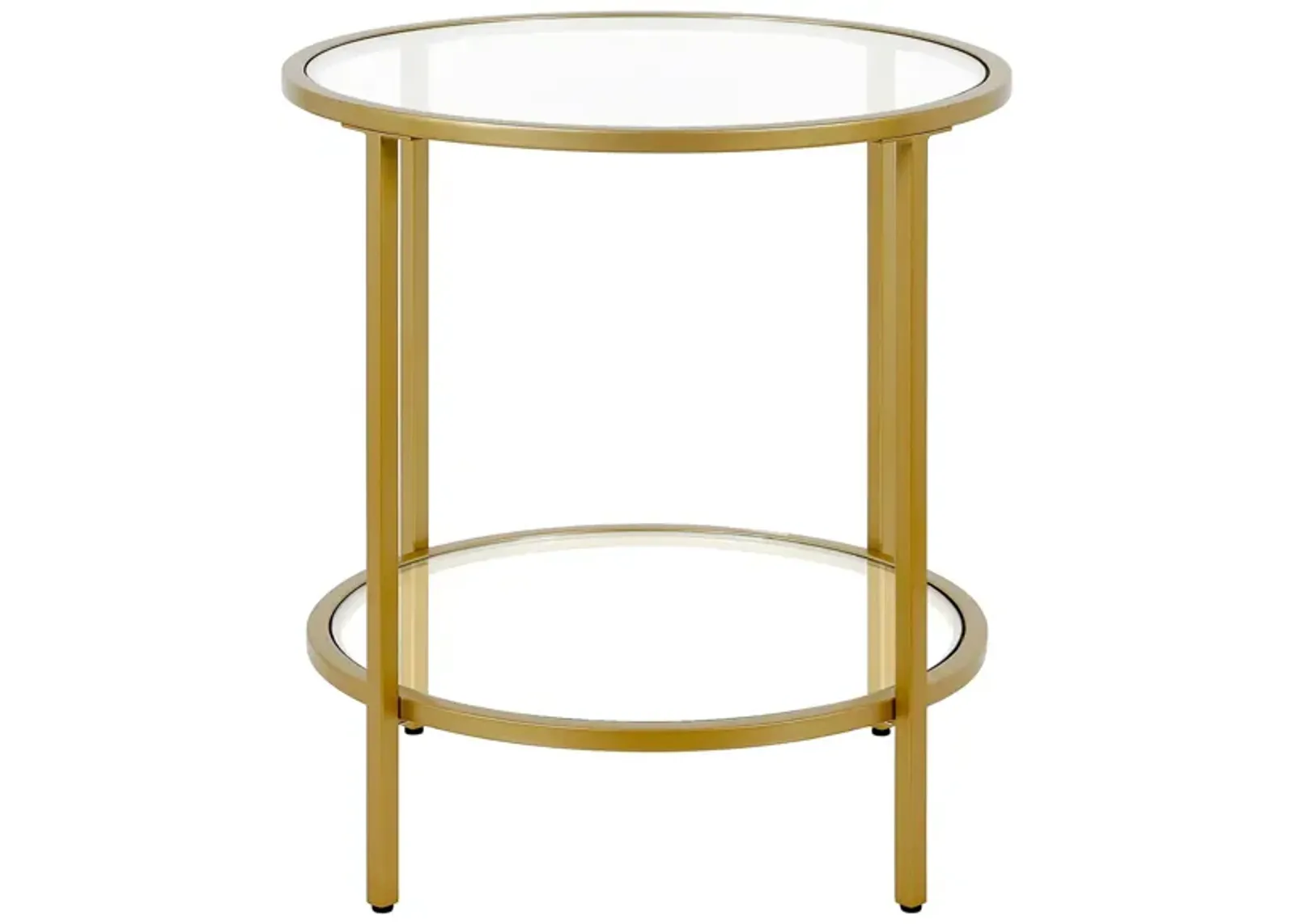 Paulino Round End Table with Glass Shelf in Brass by Hudson & Canal