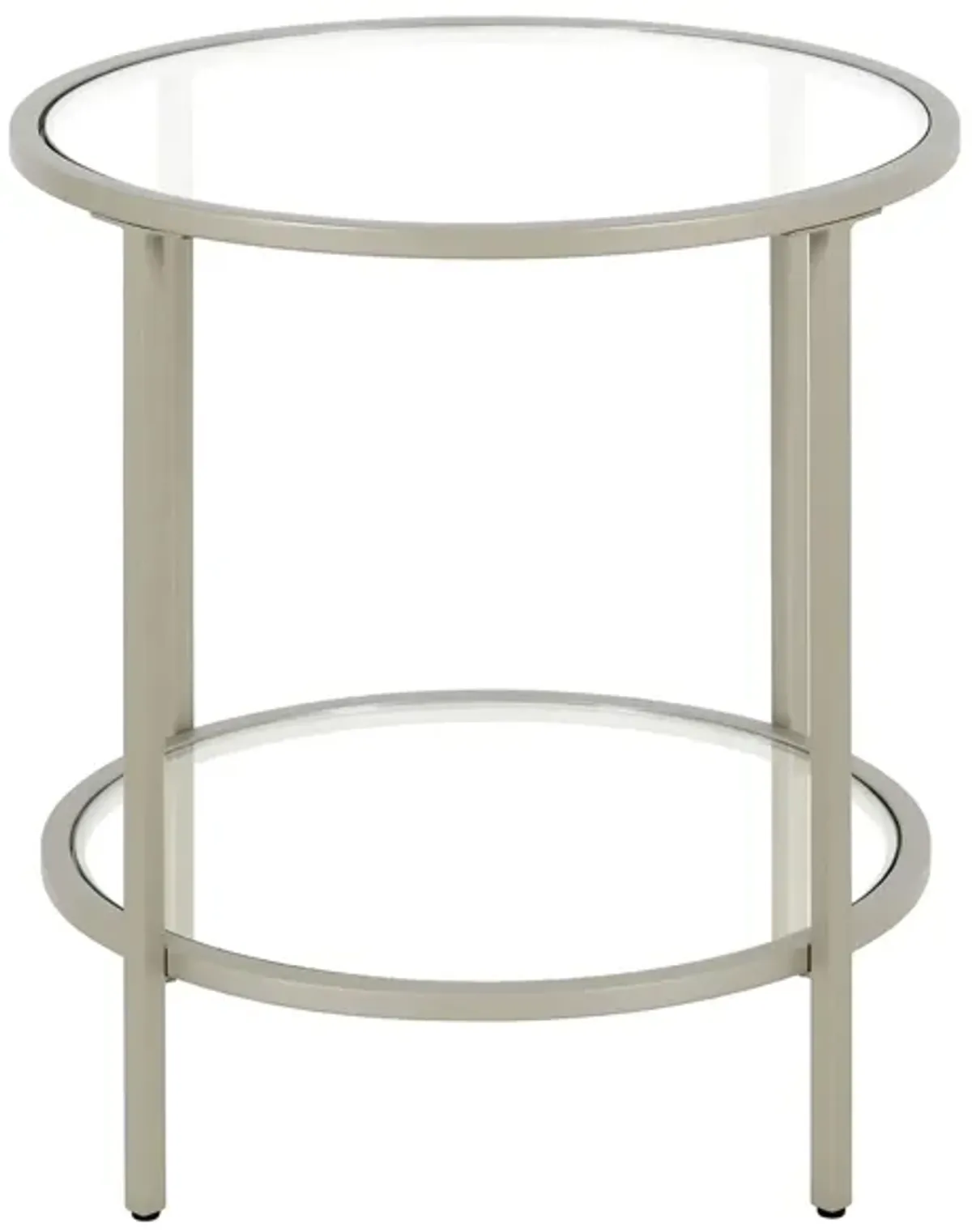 Paulino Round End Table with Glass Shelf in Satin Nickel by Hudson & Canal