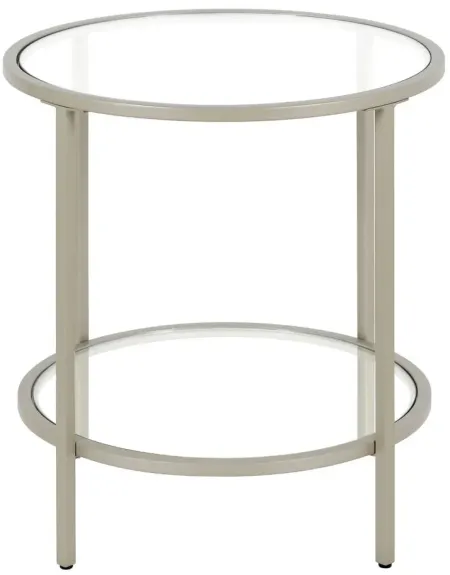 Paulino Round End Table with Glass Shelf in Satin Nickel by Hudson & Canal