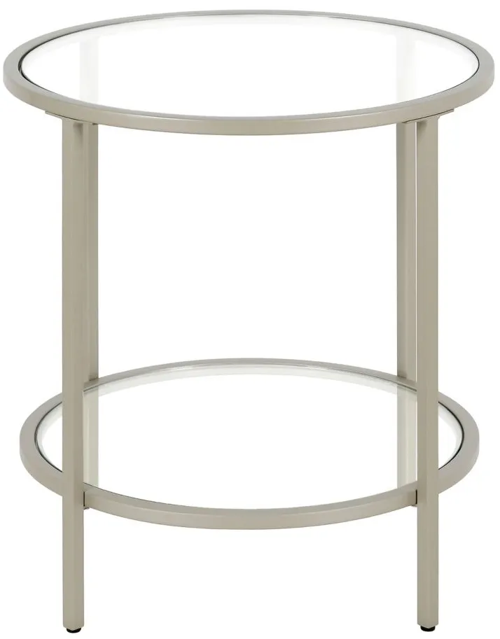 Paulino Round End Table with Glass Shelf in Satin Nickel by Hudson & Canal