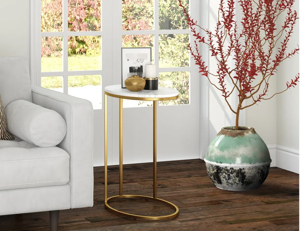 Blais Oval End Table with Faux Marble Top in Brass by Hudson & Canal