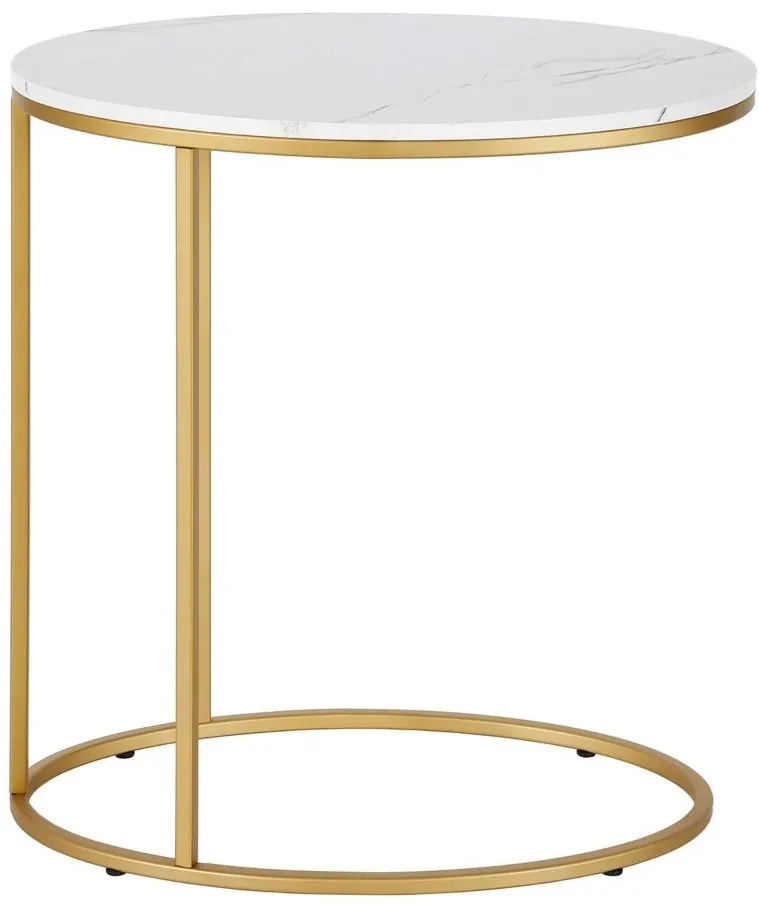 Blais Oval End Table with Faux Marble Top in Brass by Hudson & Canal