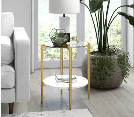 Uptono Round End Table in Gold and Faux Marble by Hudson & Canal
