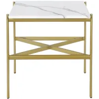 Nagle Square End Table with Faux Marble Top in Gold by Hudson & Canal