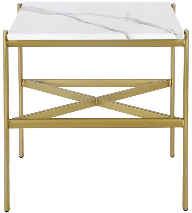 Nagle Square End Table with Faux Marble Top in Gold by Hudson & Canal