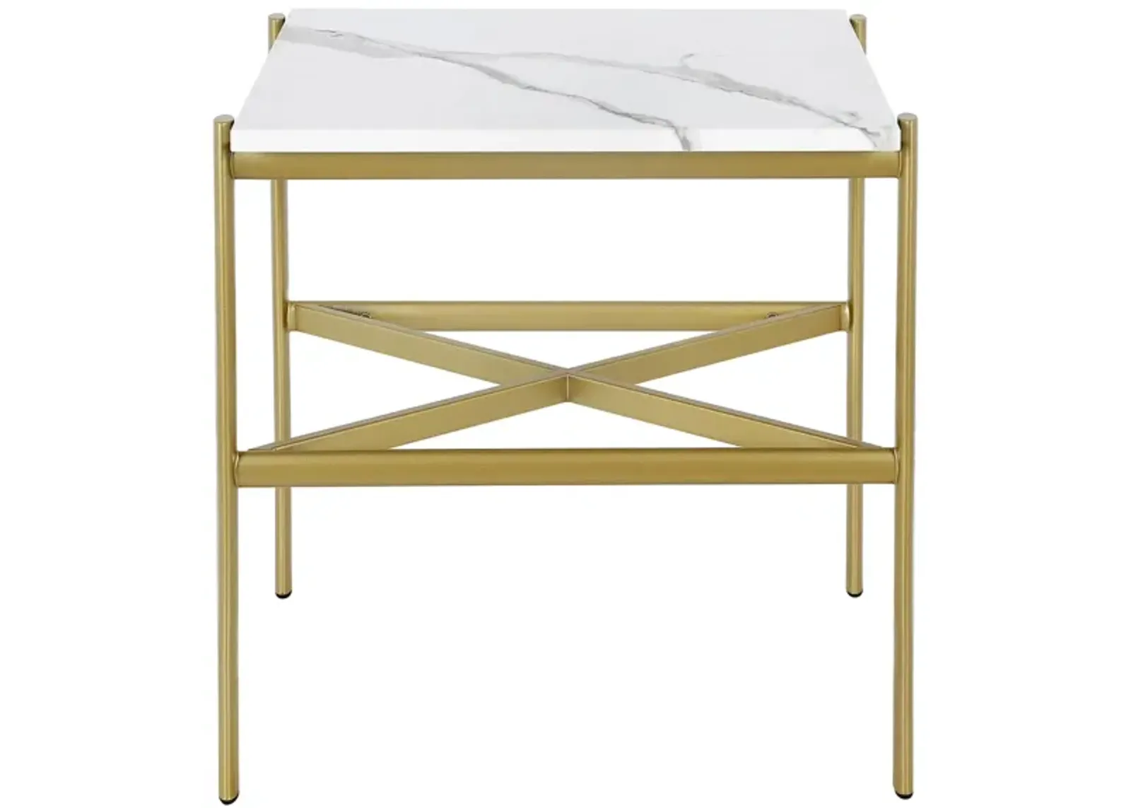 Nagle Square End Table with Faux Marble Top in Gold by Hudson & Canal