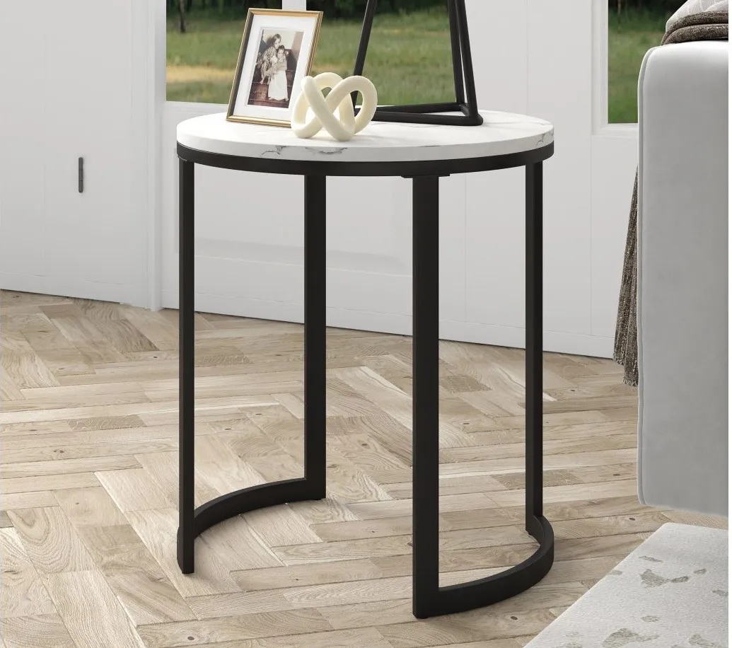 Mitera Side Table in Blackened Bronze;Faux Marble by Hudson & Canal