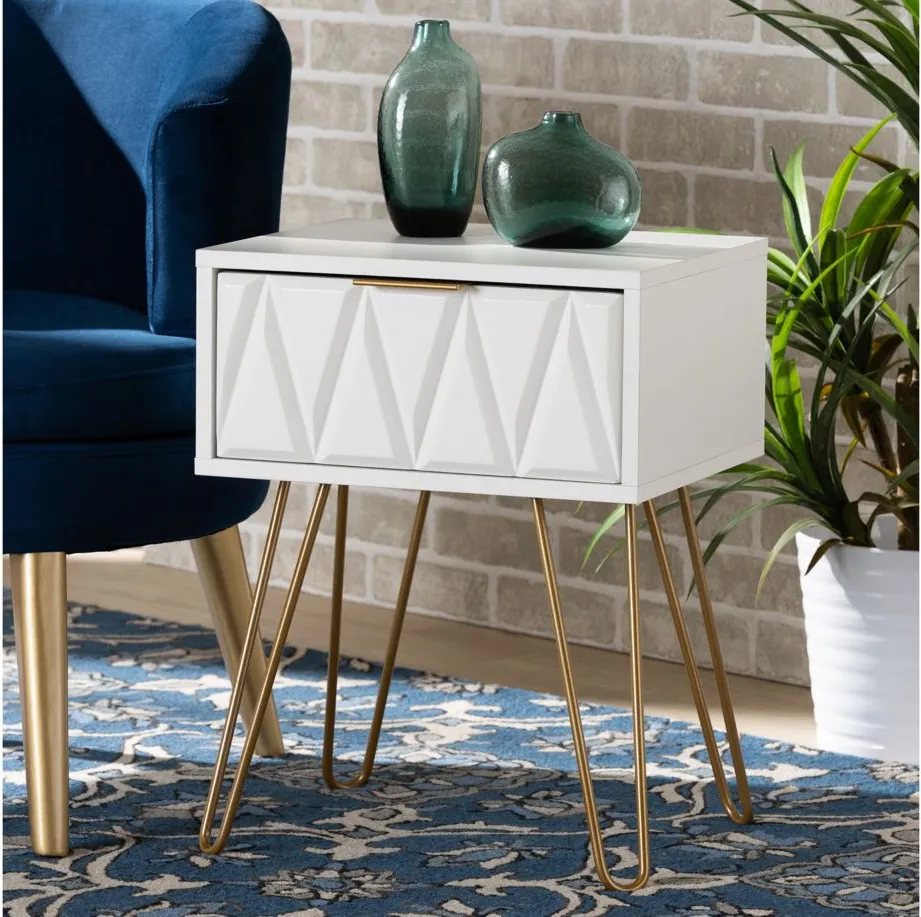 Holbrook 1-Drawer End Table in White/Gold by Wholesale Interiors