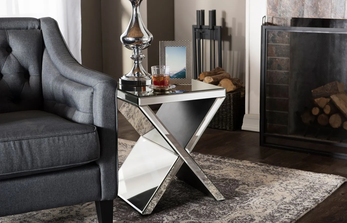 Morris Side Table in "Silver" Mirrored by Wholesale Interiors