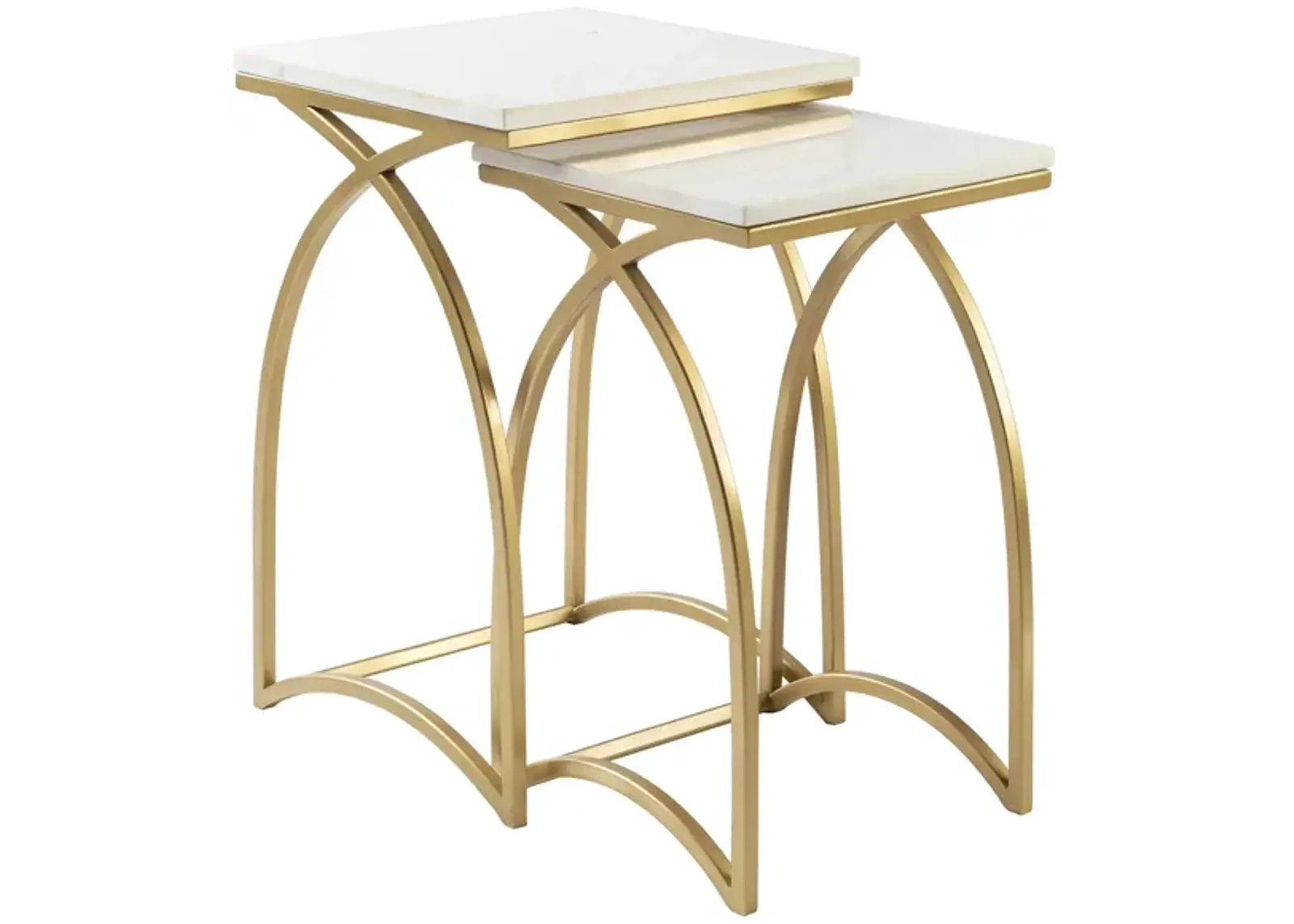 Evana Square Nesting Table Set in Gold, White by Surya