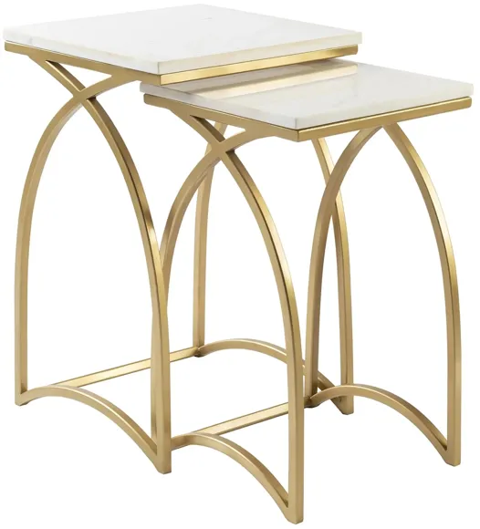 Evana Square Nesting Table Set in Gold, White by Surya