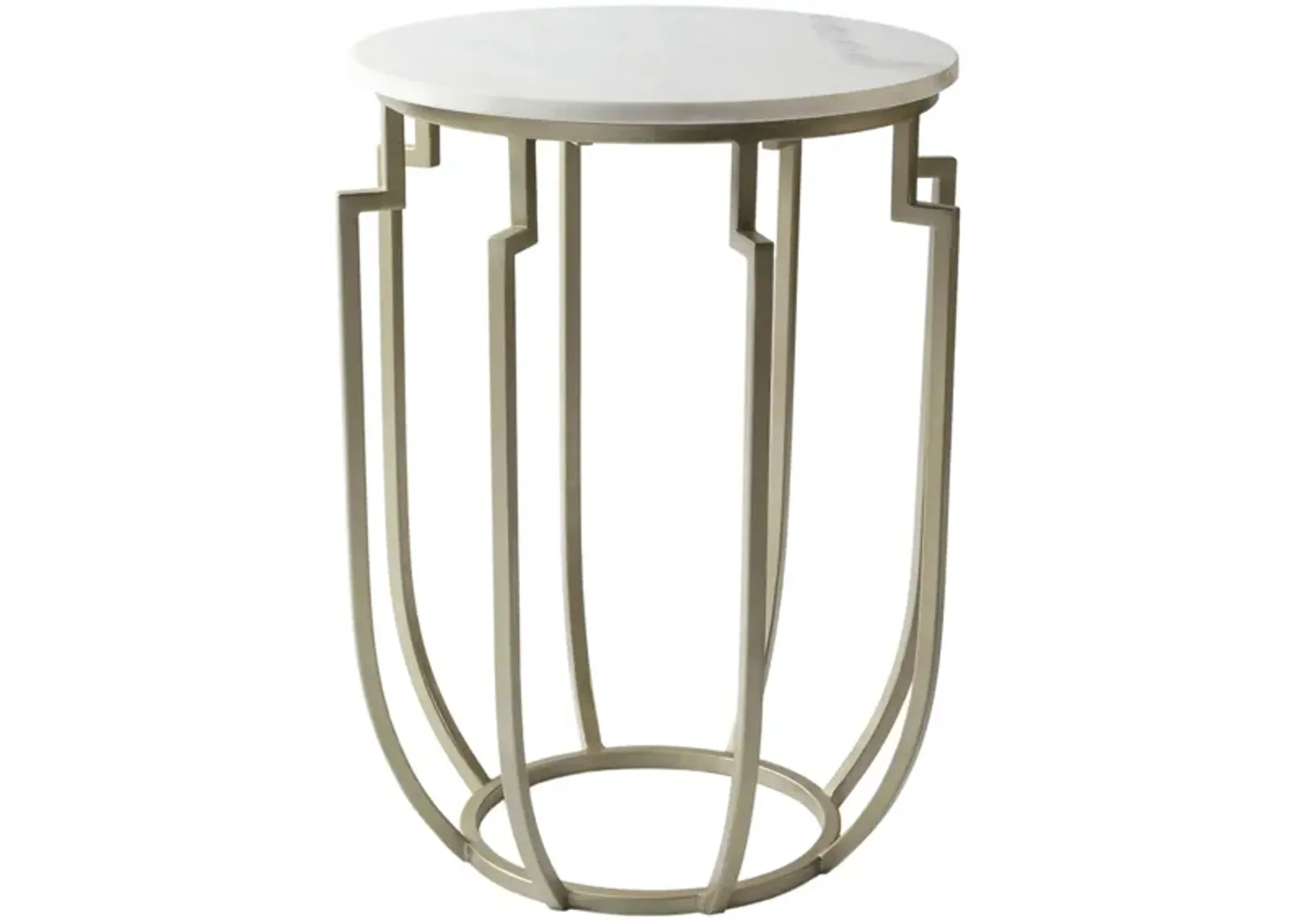 Hendrix Round End Table in Champagne, White by Surya