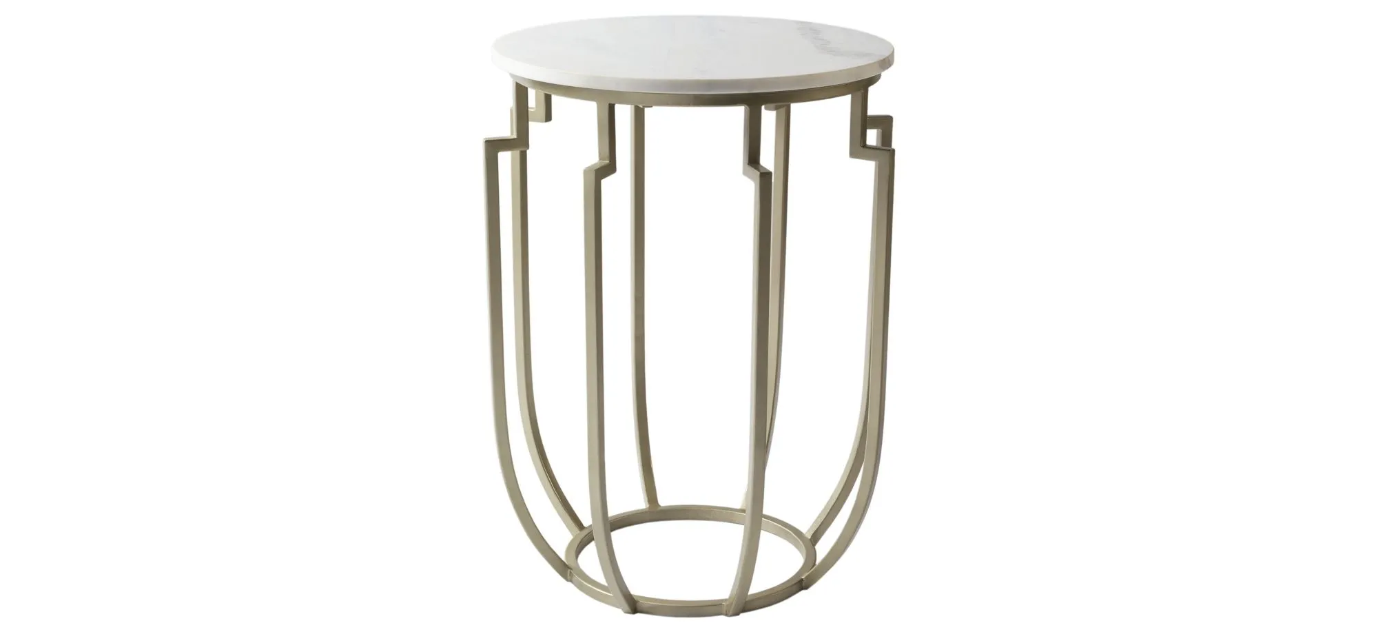 Hendrix Round End Table in Champagne, White by Surya