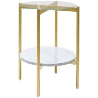 Wynora Contemporary Round End Table in White/Gold by Ashley Express