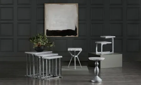 Glendon Round Side Table in Silver/white and gray marble by Hooker Furniture