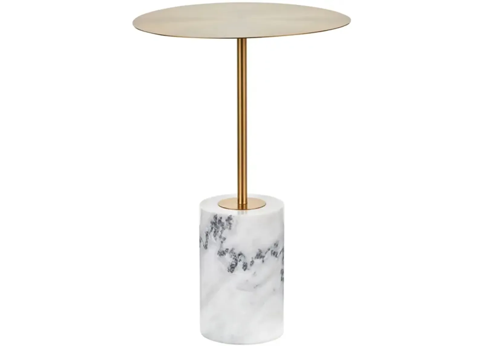 Symbol Round Side Table in Gold Metal, White Marble by Lumisource