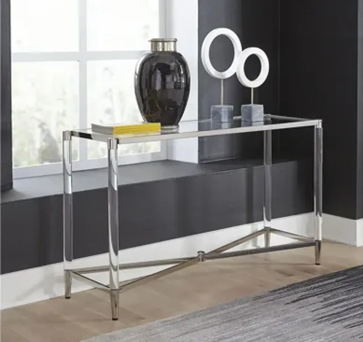 Marilyn Glass Top and Steel Base Rectangular Console Table