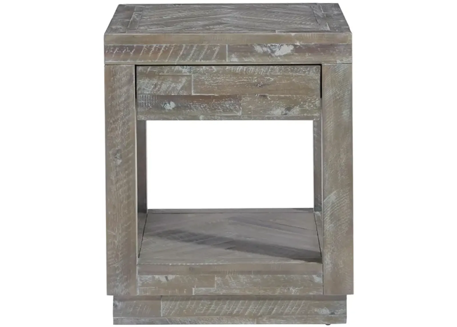 Herringbone Solid Wood One Drawer End Table in Rustic Latte by Bellanest