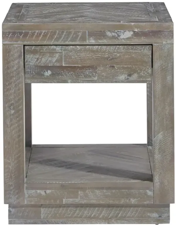 Herringbone Solid Wood One Drawer End Table