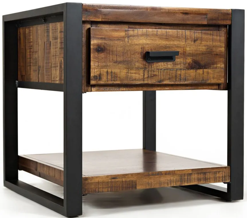 Loftworks End Table with Drawer in Warm Brown & Steel by Jofran