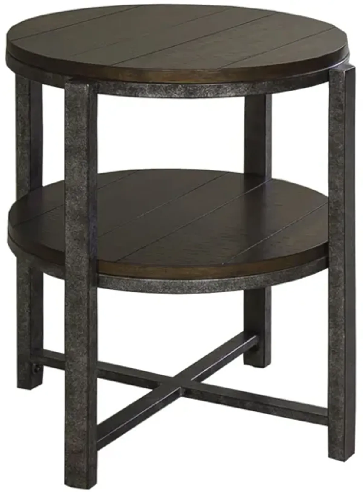 Ellery Round End Table in Mahogany Spice Finish with Pewter Metal by Liberty Furniture