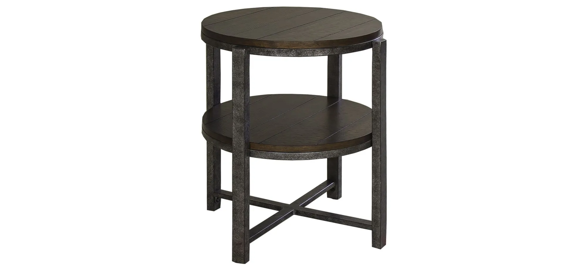 Ellery Round End Table in Mahogany Spice Finish with Pewter Metal by Liberty Furniture