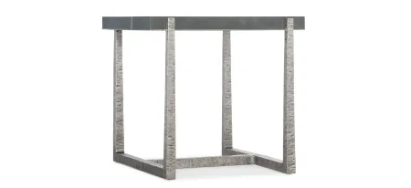 Chapman End Table in Unique hand-hammered forged pewter finished metal with gray faux shagreen top by Hooker Furniture