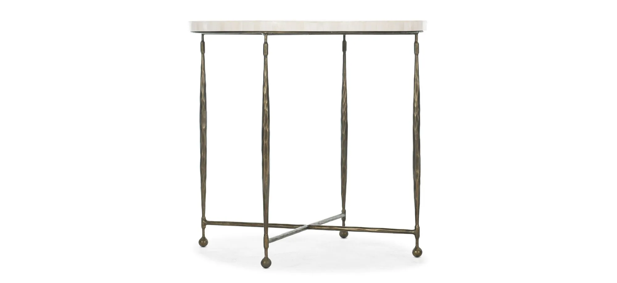 Commerce & Market Round End Table in Bronze metal base with natural bone inlay top by Hooker Furniture