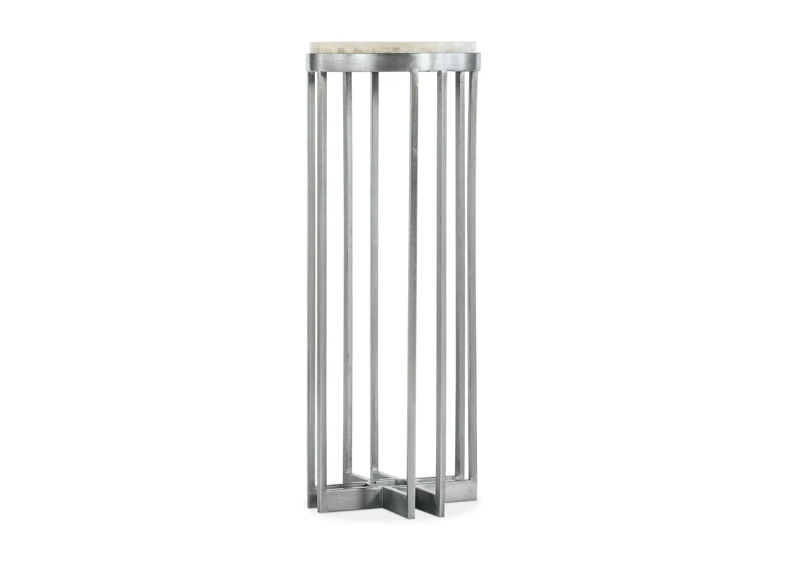 Melange Marin 32in Accent End Table in Pewter metal base with tumbled white onyx by Hooker Furniture