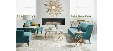 Melange Corrina Round Lamp Table in Gold leaf metal base with White Onyx top by Hooker Furniture